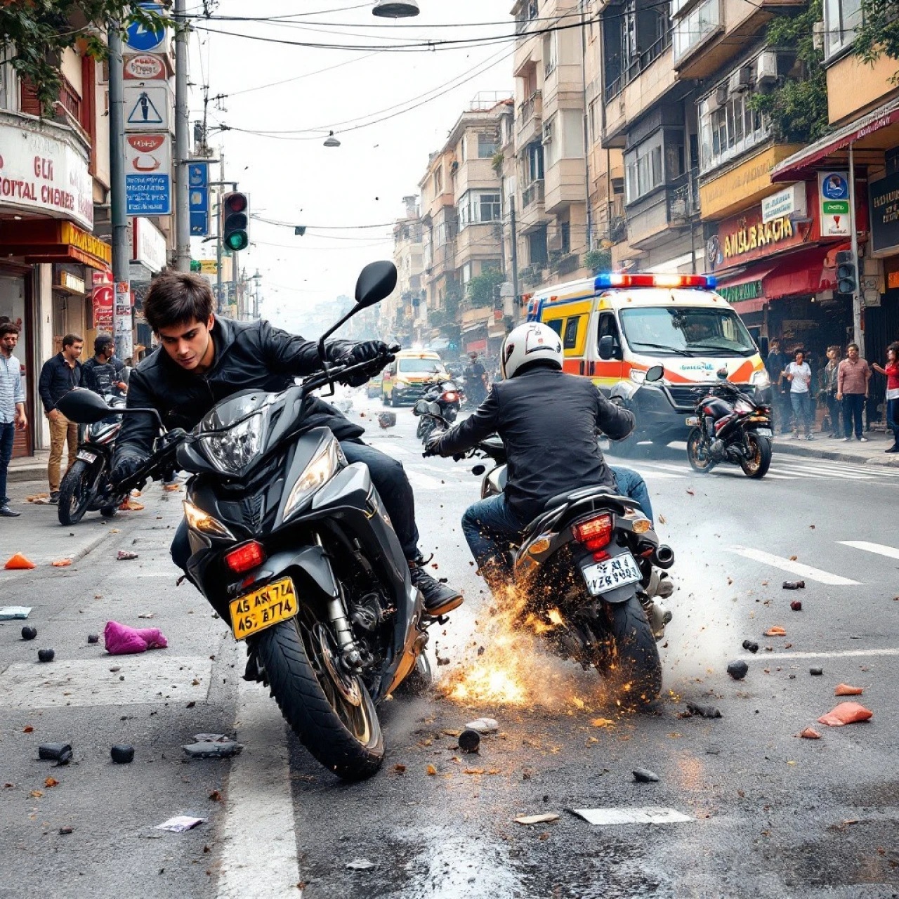 Motosikletlerin çarpıştığı kaza anı kameraya yansıdı, her biri farklı yönden geliyordu!