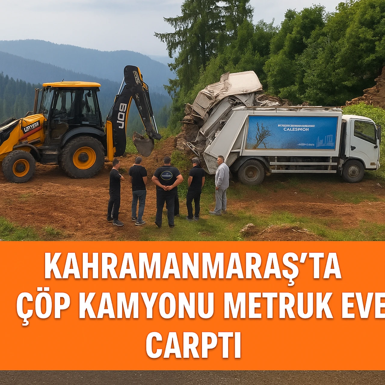 Çöp kamyonu terkedilmiş bir eve çarptı, olay yerinde kargaşa yaşandı.