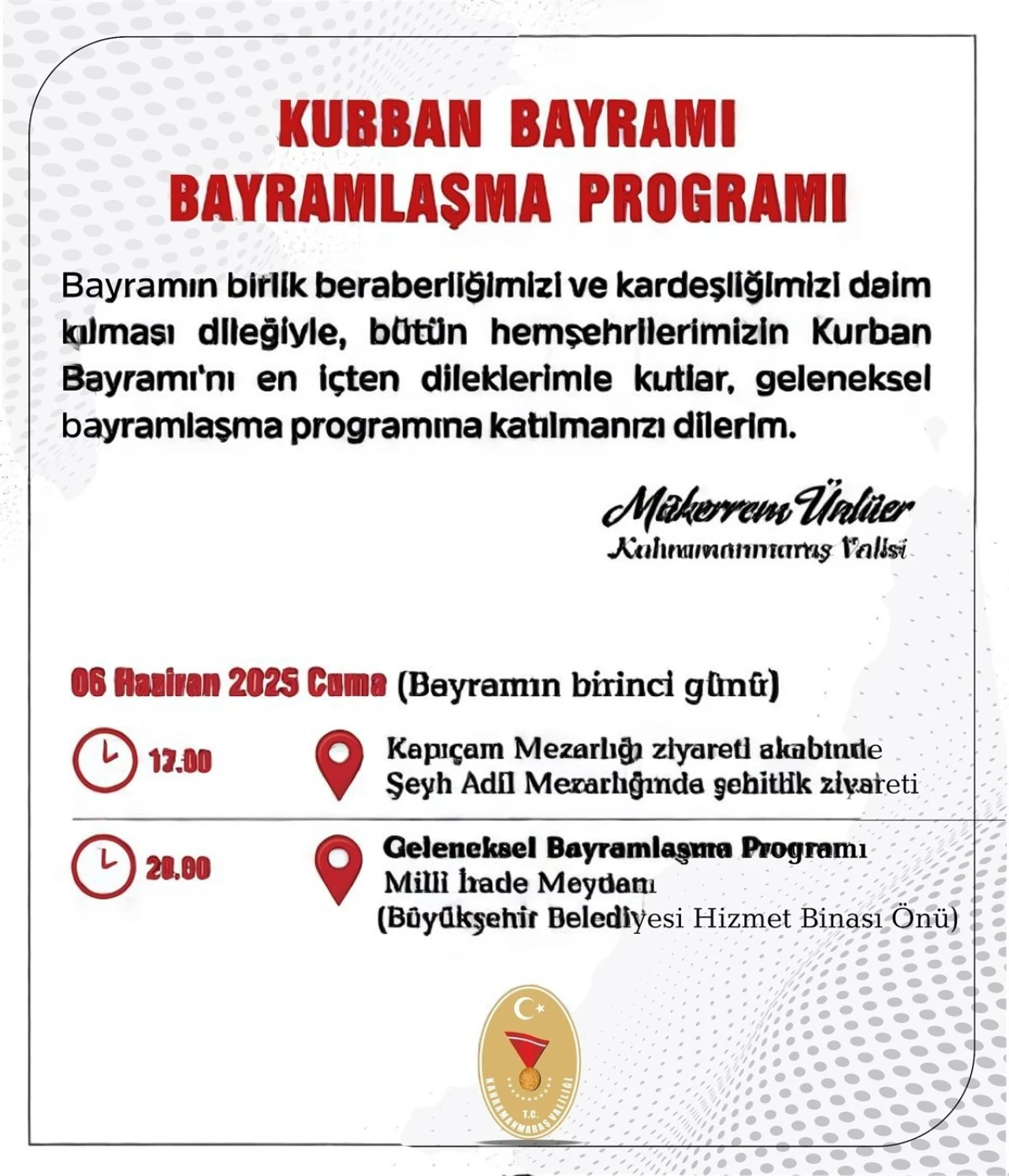Kahramanmaraş Kurban Bayramı Bayramlaşma Töreni - Resmi Web Sayfası