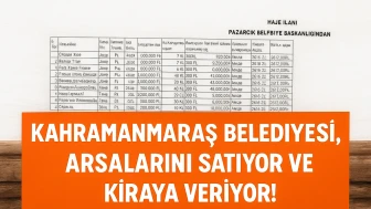 Kahramanmaraş Belediyesi, arsalarını satıyor ve kiraya veriyor!