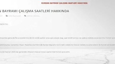 Kahramanmaraş Eczacı Odası: Kurban Bayramı Arefe Günü Açık Eczaneler ve Nöbetçi Eczaneler