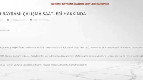 Kahramanmaraş Eczacı Odası: Kurban Bayramı Arefe Günü Açık Eczaneler ve Nöbetçi Eczaneler