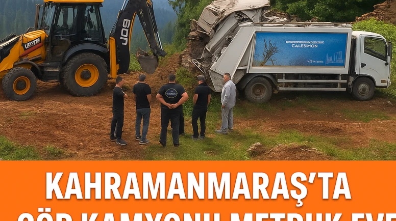 Çöp kamyonu terkedilmiş bir eve çarptı, olay yerinde kargaşa yaşandı.